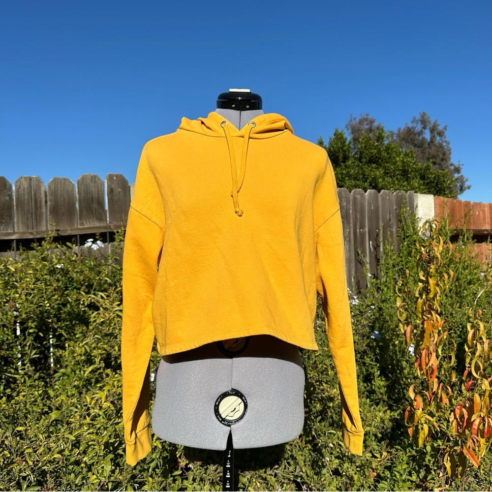 Divided H&M Basic Size Large Cropped Mustard Yellow Hoodie/Pullover